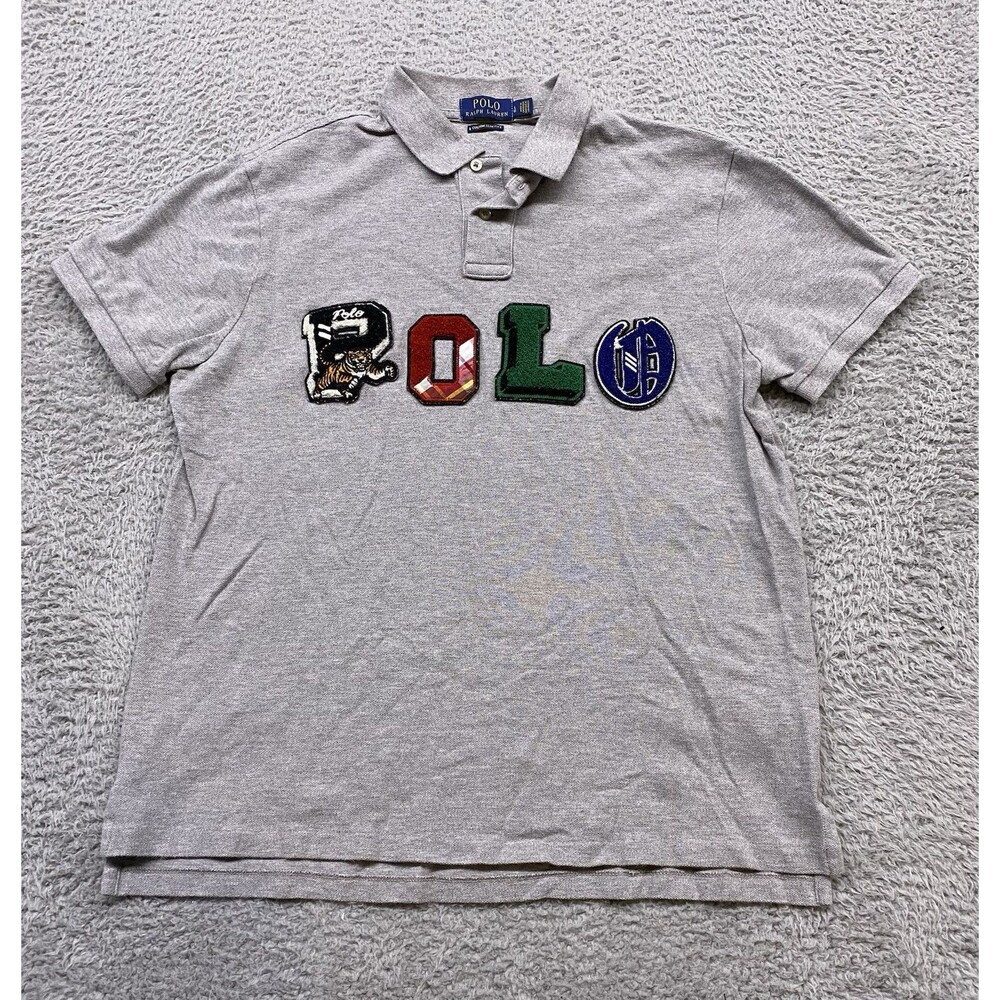 Polo Ralph Lauren Shirt Mens Large Gray Yale  Custom Slim Fit Appliqué Preppy